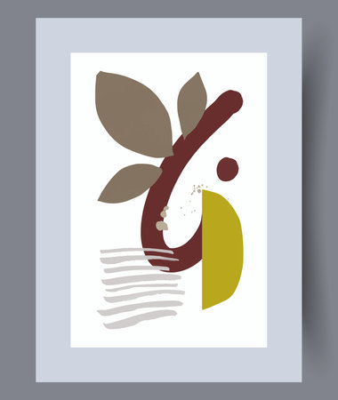 Still life herbs contemporary shapes wall art print. Wall artwork for interior design. Printable minimal abstract herbs poster. Contemporary decorative background with shapes.のイラスト素材