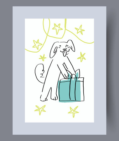 Animal dog friendly gift wall art print. Wall artwork for interior design. Contemporary decorative background with gift. Printable minimal abstract dog poster.のイラスト素材