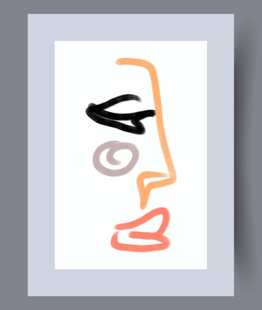 Portrait woman aesthetics face wall art print. Printable minimal abstract woman poster. Wall artwork for interior design. Contemporary decorative background with face.のイラスト素材
