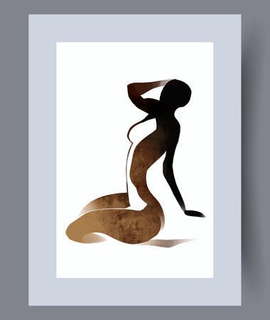 Portrait woman seductive lady wall art print. Contemporary decorative background with lady. Wall artwork for interior design. Printable minimal abstract woman poster.のイラスト素材
