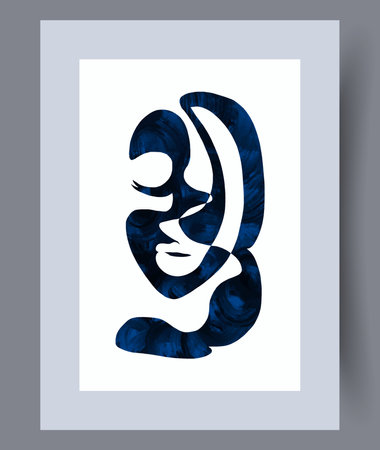 Portrait face female beauty wall art print. Contemporary decorative background with beauty. Wall artwork for interior design. Printable minimal abstract face poster.のイラスト素材