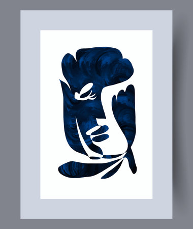 Portrait woman chaotic face wall art print. Printable minimal abstract woman poster. Wall artwork for interior design. Contemporary decorative background with face.のイラスト素材