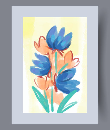 Still life flowers organic bouquet wall art print. Printable minimal abstract flowers poster. Contemporary decorative background with bouquet. Wall artwork for interior design.のイラスト素材