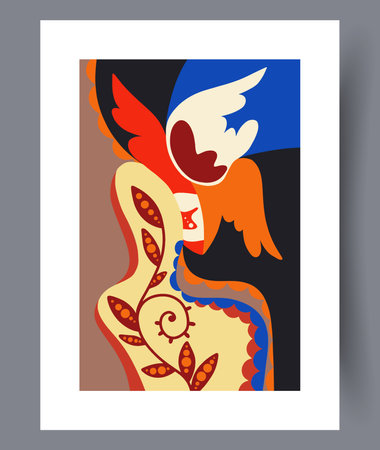 Abstract imagination bright postmodernism wall art print. Contemporary decorative background with postmodernism. Wall artwork for interior design. Printable minimal abstract imagination poster.のイラスト素材