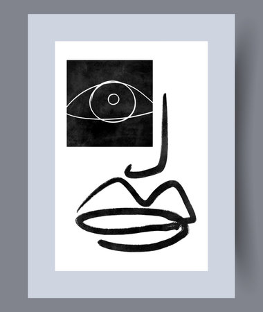 Portrait eye expressionism face wall art print. Printable minimal abstract eye poster. Contemporary decorative background with face. Wall artwork for interior design.のイラスト素材
