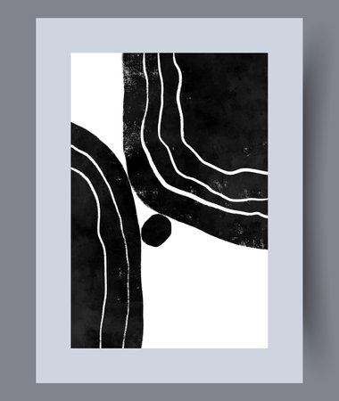 Abstract shapes aesthetic sketch wall art print. Wall artwork for interior design. Printable minimal abstract shapes poster. Contemporary decorative background with sketch.のイラスト素材