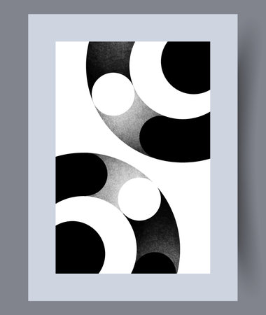 Abstract circles monochrome rings wall art print. Wall artwork for interior design. Printable minimal abstract circles poster. Contemporary decorative background with rings.のイラスト素材