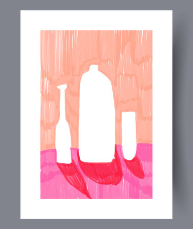 Abstract jug artistic bottles wall art print. Wall artwork for interior design. Contemporary decorative background with bottles. Printable minimal abstract jug poster.のイラスト素材