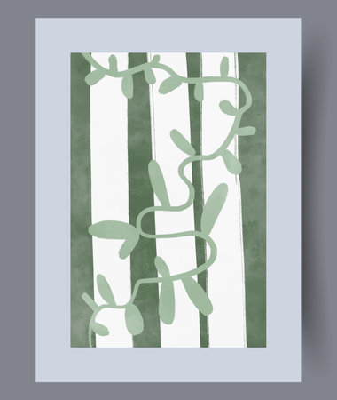 Still life plant curly lattice wall art print. Wall artwork for interior design. Printable minimal abstract plant poster. Contemporary decorative background with lattice.のイラスト素材