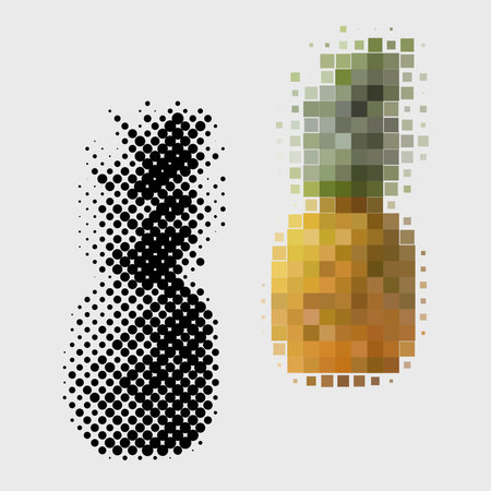 Whole fresh pineapple for making fruit dessert. Delicious food with healthy vitamins for dietary nutrition. Organic pineapple with beneficial substances for human immunity. Cocktail ingredientsのイラスト素材