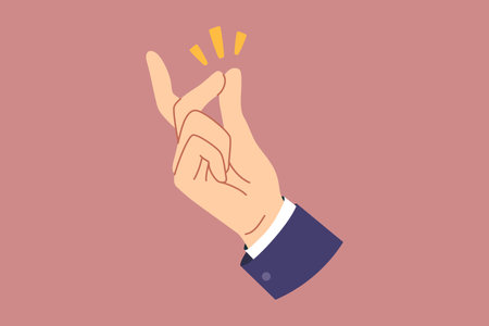 Hand of person making gesture of snapping fingers to demonstrate simplicity of situation or to call waiter in cafe. Fingers make rhythmic clicks to attract attention of others or tell timeのイラスト素材