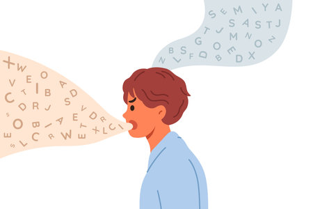 Man screams trying to manipulate people and instill misinformation in others to cause fear or hatred. Guy thinks and voices different things, manipulate listeners for propaganda purposesのイラスト素材