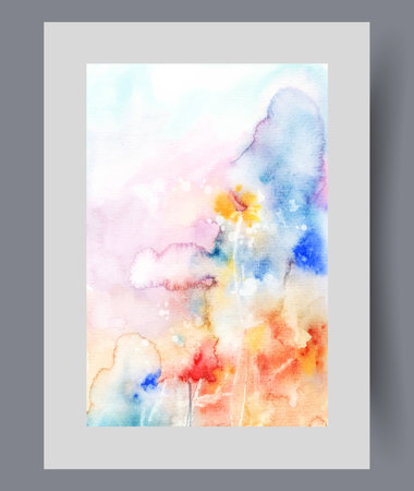 Flowers growing in summer meadow in warm sunny weather emit bright light and fresh aroma. Watercolor painting with wildflowers or organic flowers blooming in garden and city flowerbed. Wall art, printのイラスト素材