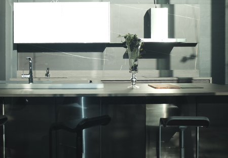luxury dining table in modern dining room, interior design concept. front view banner of a Modern Kitchen Islands table in a  kitchen.moring kitchen.の写真素材
