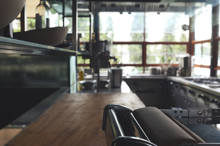 Typical kitchen of a restaurant, no people, kitchen back ground, closeup kitchen.の写真素材