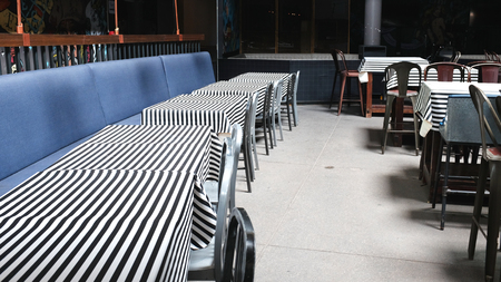 Empty tables in street cafe.bar bistro restaurants Toned photo - Imageの写真素材