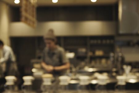 blur of barista and people in coffee shop or (cafe,restaurant )background.For montage  design key visual layoutの写真素材