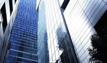 modern glass and steel office buildings