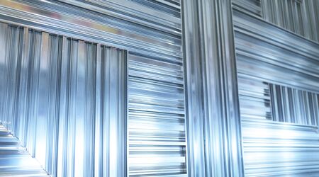 An abstract background in the iron metal line model of corrugated sheet metal, reflecting lightの写真素材