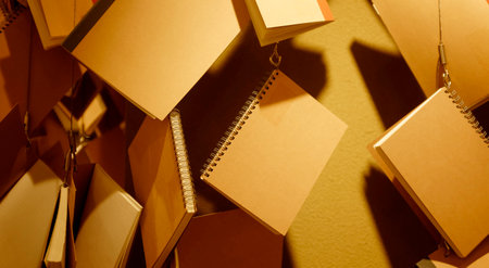 Many books in the air on lighting background.の写真素材