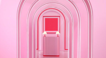 minimal abstract background abstract tunnel loop. geometric shape group set pink.の写真素材