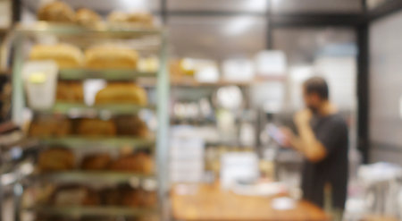Blurred image of bakery shop for background usage. Bokeh