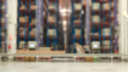 Blur warehouse is a commercial building for storage of goods.High stacked shelving.の写真素材