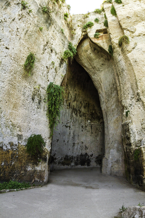 The outside of the ear of Dionysius, this famous prison located in the city of Syracuse, Italy.の写真素材