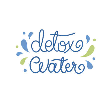 Detox water - hand-drawn lettering. Detox, refreshment and health concept. Pretty design for menu, cup, sticker, etc.のイラスト素材