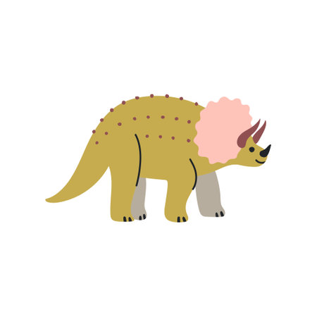 Hand-drawn illustration of Triceratops, pretty childish doodle drawing. Vector isolated on white.のイラスト素材