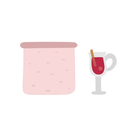 Doodle illustration of pan and glass of hot wine. Vector drawings isolated on white background.のイラスト素材