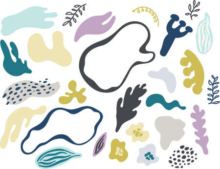 Set of abstract doodle organic shapes. Collection of trendy abstract vector objects isolated on white background.のイラスト素材
