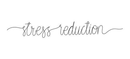 Stress reduction - hand drawn text. Modern one continuous mono line words. Vector isolated on white background.のイラスト素材