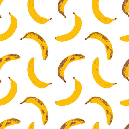 Seamless pattern with ripe bananas. White background. Cute pattern in flat style. For prints, backgrounds, wrapping paper, textile, wallpaper, etc.のイラスト素材