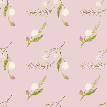 Seamless pattern with abstract modern flowers on pink background. For prints, backgrounds, wrapping paper, textile, linen, wallpaper, etc.のイラスト素材