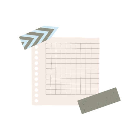 Sheet of squared paper with pieces of washi tape. Vector isolated on white background.のイラスト素材
