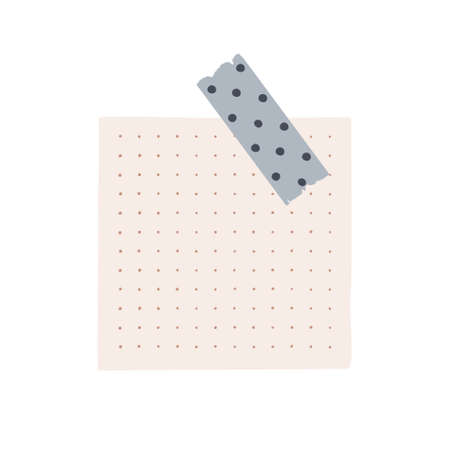 Sheet of square dotted paper with piece of washi tape. Vector isolated on white background.のイラスト素材