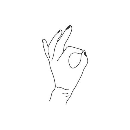 Hand showing okay - linear minimalist simple vector drawing.のイラスト素材