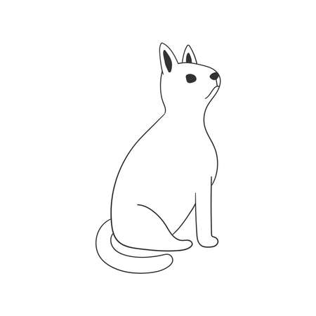 Cat side view - outline black and white illustration. Simple freehand vector drawing.のイラスト素材