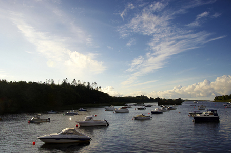 boats moored in Moy Estuary near Ballina, Co.Mayoのeditorial素材