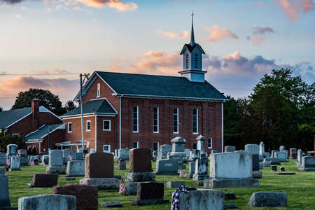 Late Summer Sunset at Flohrs Church, Adams County, Pennsylvania, USAの写真素材