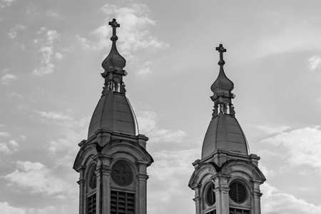 Twin Steeples, Resurrection Catholic Church, Johnstown, Pennsylvania, USAの写真素材