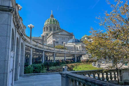 The State Capitol on a Beautiful Autumn Day, Harrisburg, Pennsylvania, USAの写真素材