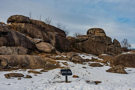A Cold Winter Afternoon at Devils Den, Gettysburg National Military Park, Pennsylvania, USAの写真素材