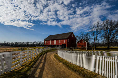 Photo of Battlefield Barns under a winter sky, Gettysburg National Military Park, Pennsylvania USAのeditorial素材