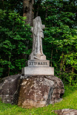 Monument to the 37th Massachusetts Infantry Regiment, Sedgwick Avenue, Gettysburg National Military Park, Pennsylvania, USAのeditorial素材