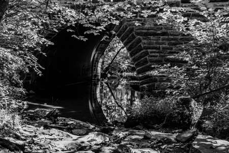 Monochrome Image of Historic Bridge, Gettysburg National Military Park, Pennsylvania, USAのeditorial素材
