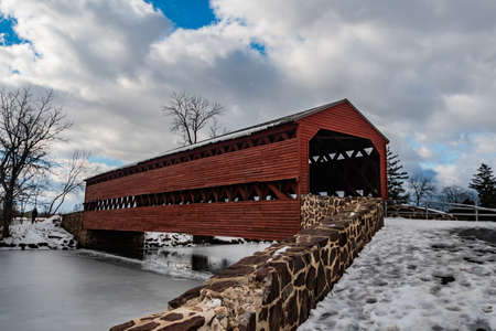 A Cold Winter Day at Sachs Covered Bridge, Adams County, Pennsylvania, USAのeditorial素材