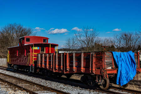Caboose and Open Freightcar, Northern Central Railroad, New Freedom, Pennsylvania, USAのeditorial素材