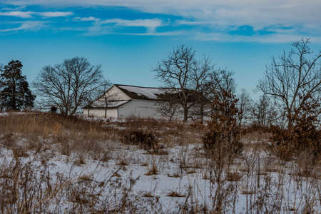 Hiking to the Bushman Barn in Winter, Gettysburg National Military Park, Pennsylvania, USAのeditorial素材
